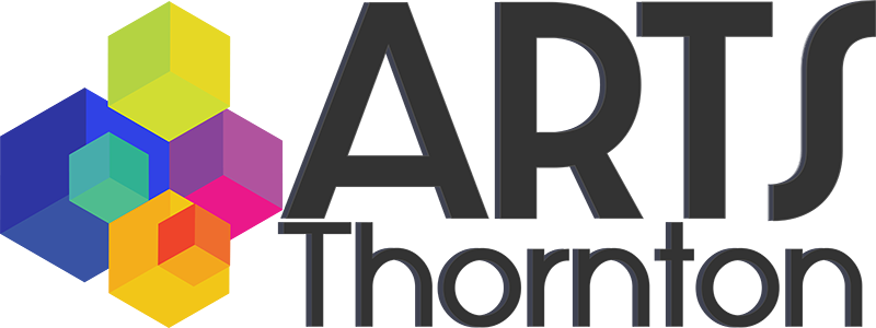 Arts Thornton logo with colorful boxes logomark.