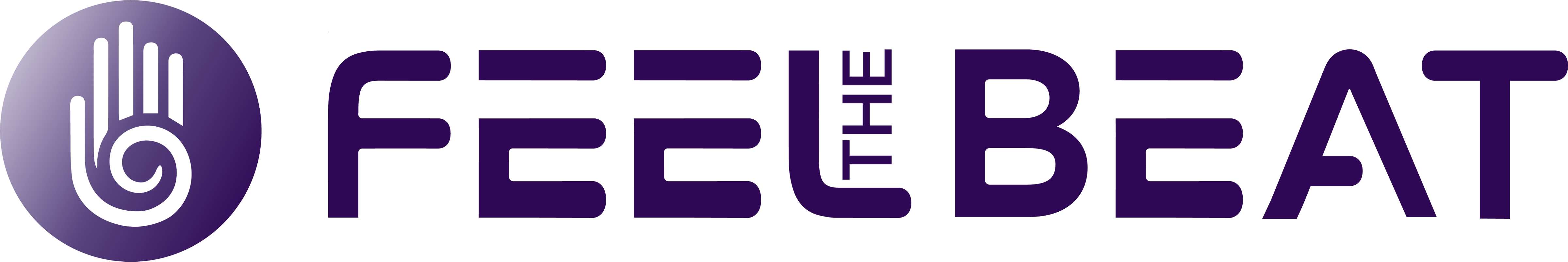 Feel the Beat logo in purple gradient.
