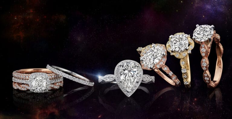 retouched photo of diamond rings in space for Shane Co jewelry ad