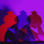 Portfolio gif of a painting made in primary colors and lit with a light that changes the visual color.