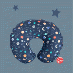 Space Boutique Bobby Pillow featuring the pillow on a blue background with animated planets circling it.