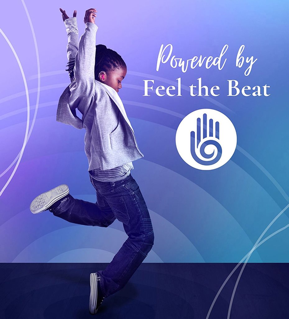 Dance Company Branding Design with Feel the Beat featuring logo in front of illustrated graphic of dancer.