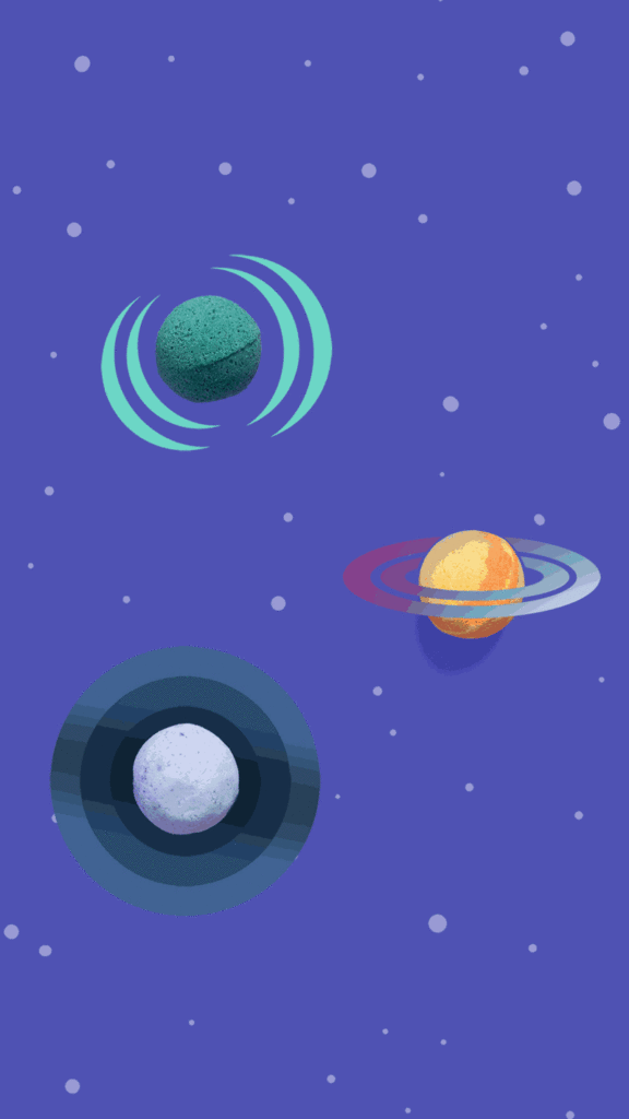 Stop motion gif of bath bombs illustrated as planets for Melt.