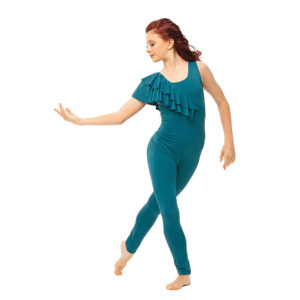 Lyrical dancer posed in b plus with one arm curved upward to the side and the other at side.