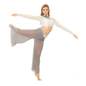 Ballet dance pose in attitude with arms reaching out.