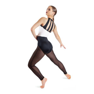 Jazz dancer posed in a forced arch lunge turned away from the camera and one hand placed on front of hip and one stretched to the side.