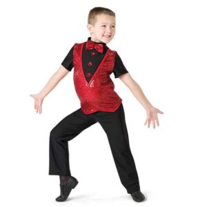 Young dancer posed in lunge with foot popped and jazz hands at their sides.