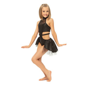 preteen in black costume holding jazzy dance pose