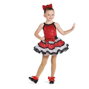 child tap dance pose in red sequin outfit