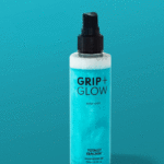 Grip and Glow "GIF glow up" spraying on teal background.