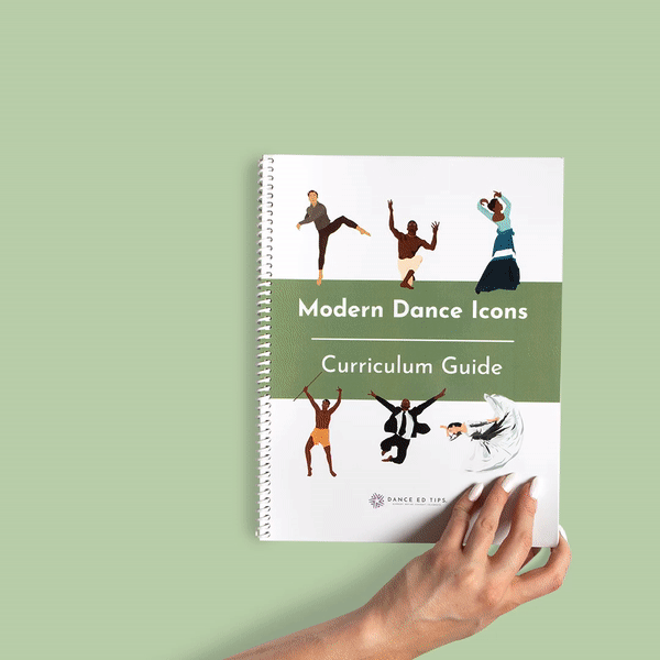 Stop motion GIF of modern dance icons guide from Dance Ed Tips being flipped through.