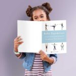 Composite of young girl reading the Ballet Foundations Student Workbook from Dance Ed Tips.