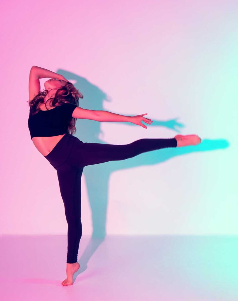 Move by Morelli company dancer shoot, featuring gel lighting with colorful shadows.