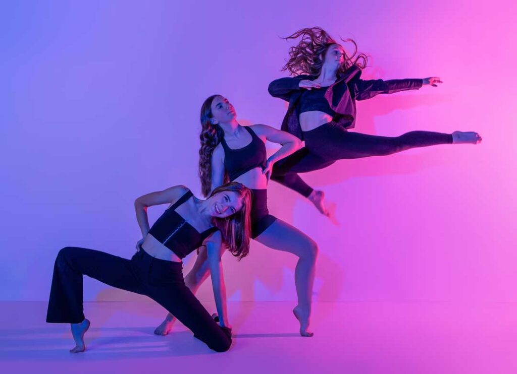 Move by Morelli company dancer shoot, featuring gel lighting with colorful shadows.