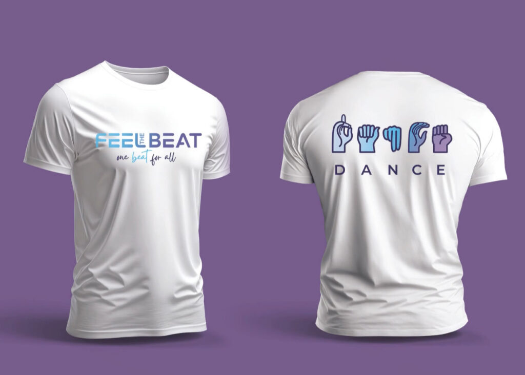 Feel the Beat brand design t-shirts for dance studio.