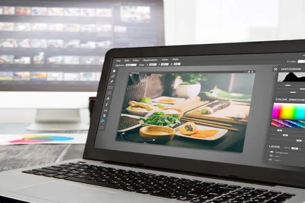 Stock photo of computers culling through images.