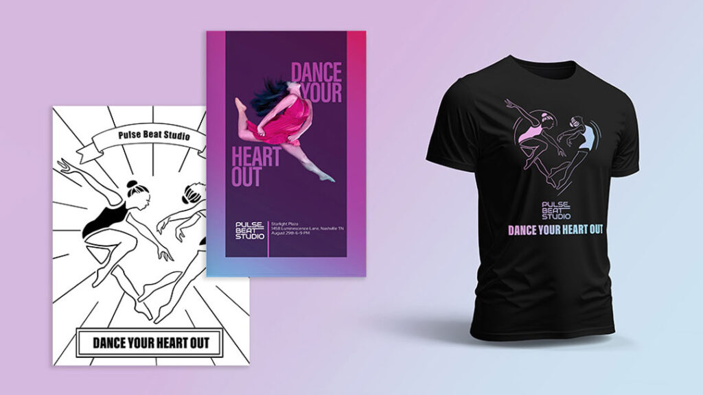Value-Crafted semi-custom designs for dance studio show materials. This one is a general one with a bold dancer design.