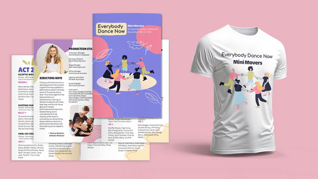 Value-Crafted semi-custom designs for dance studio show materials. This one is a general theme that is playful and great for young dancers.