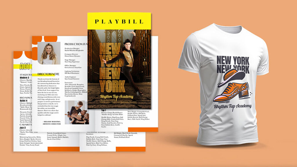 Value-Crafted semi-custom designs for dance studio show materials. This one is a New York New York theme.