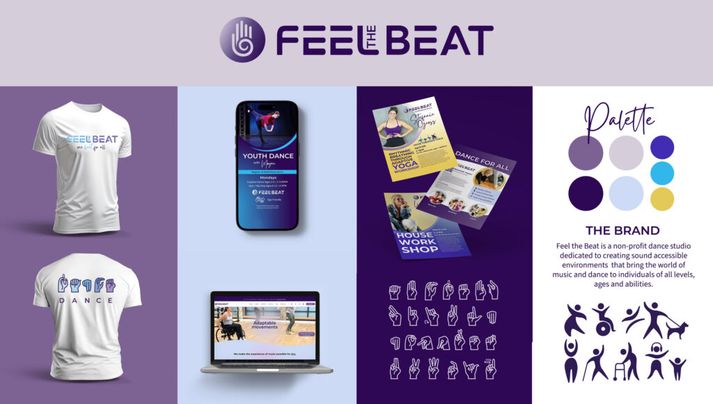 Product mockups for Feel the Beat and branding elements