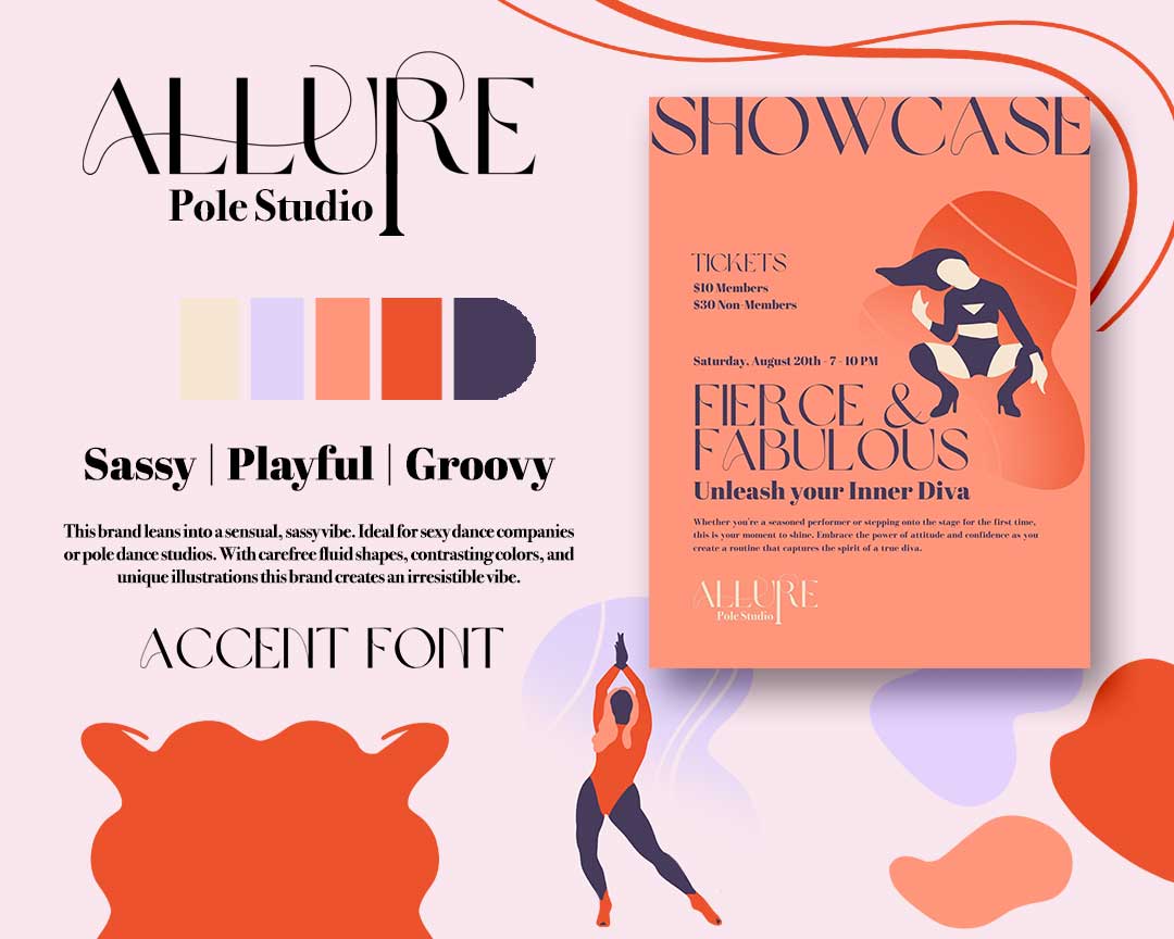 Allure pole dance studio logo and brand guide