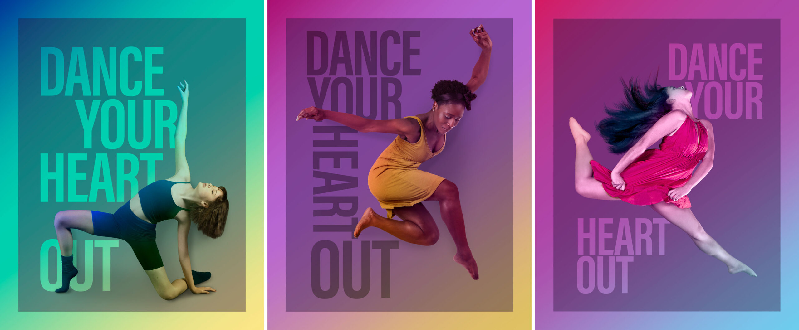 colorful custom poster art with dancers saying "Dance Your Heart Out"