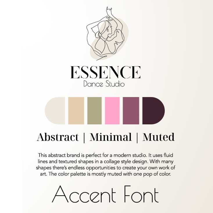 Essence dance studio branding package and logo abstract minimal muted floral