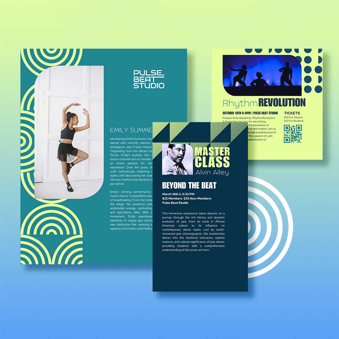 Pulse Beat Studio dance branding and logo design Vibrant Fun Modern