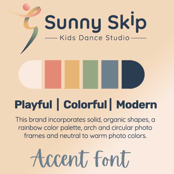 Sunny Skip Kids Dance Studio colorful branding and logo design Playful Modern Rainbow