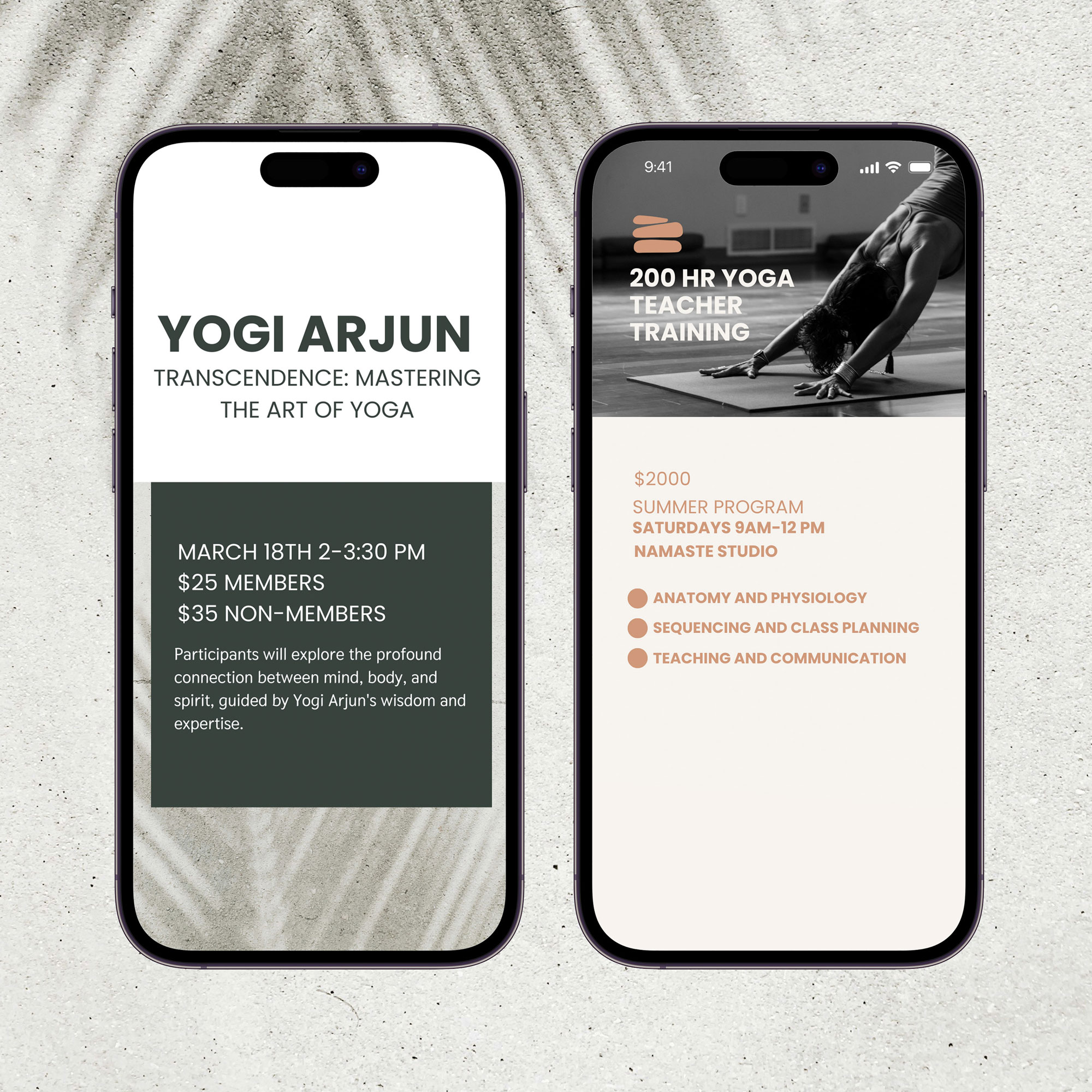 Namaste yoga studio brand package and logo organic calm earthy Mobile graphic layouts