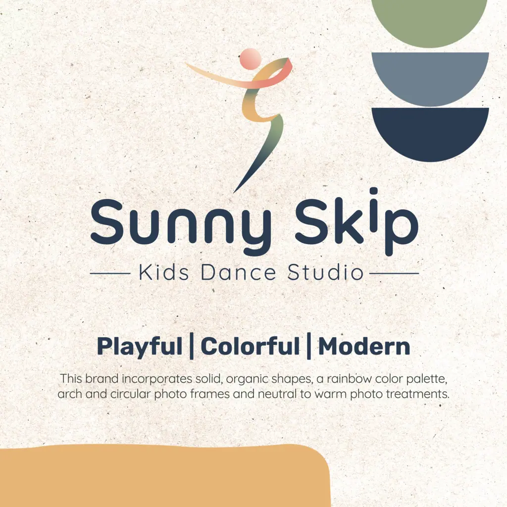 Sunny Skip Kids Dance Studio colorful branding and logo design Playful Modern Rainbow