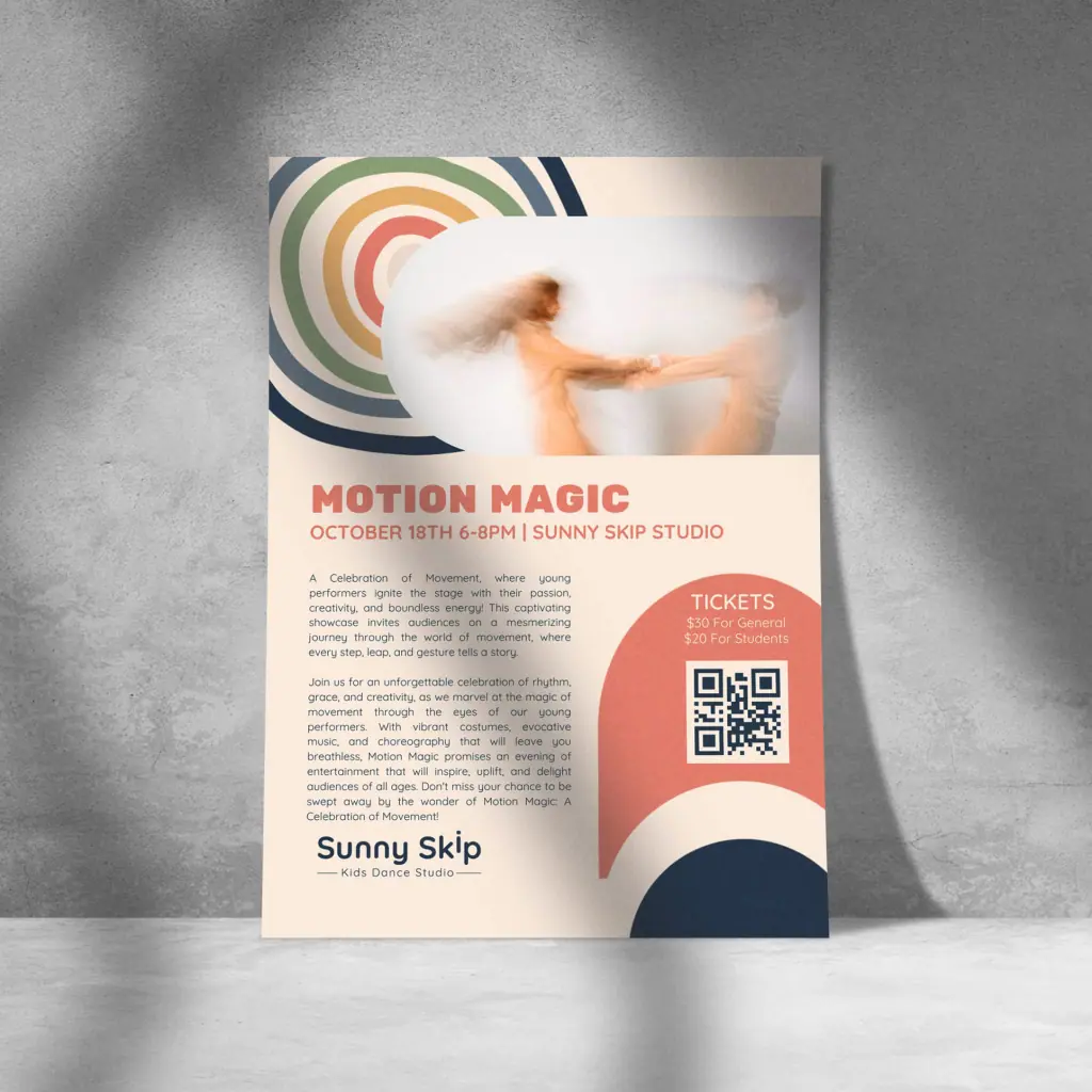 Sunny Skip Kids Dance Studio colorful branding and logo design Playful Modern Rainbow flyer template