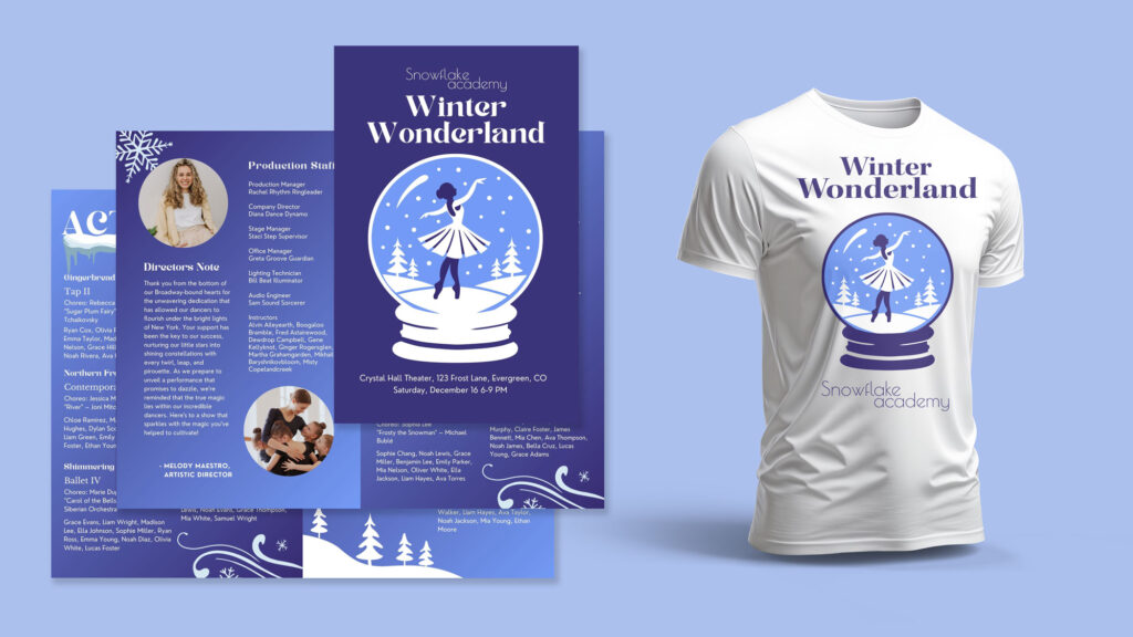 Winter Wonderland dance showcase marketing materials mockup