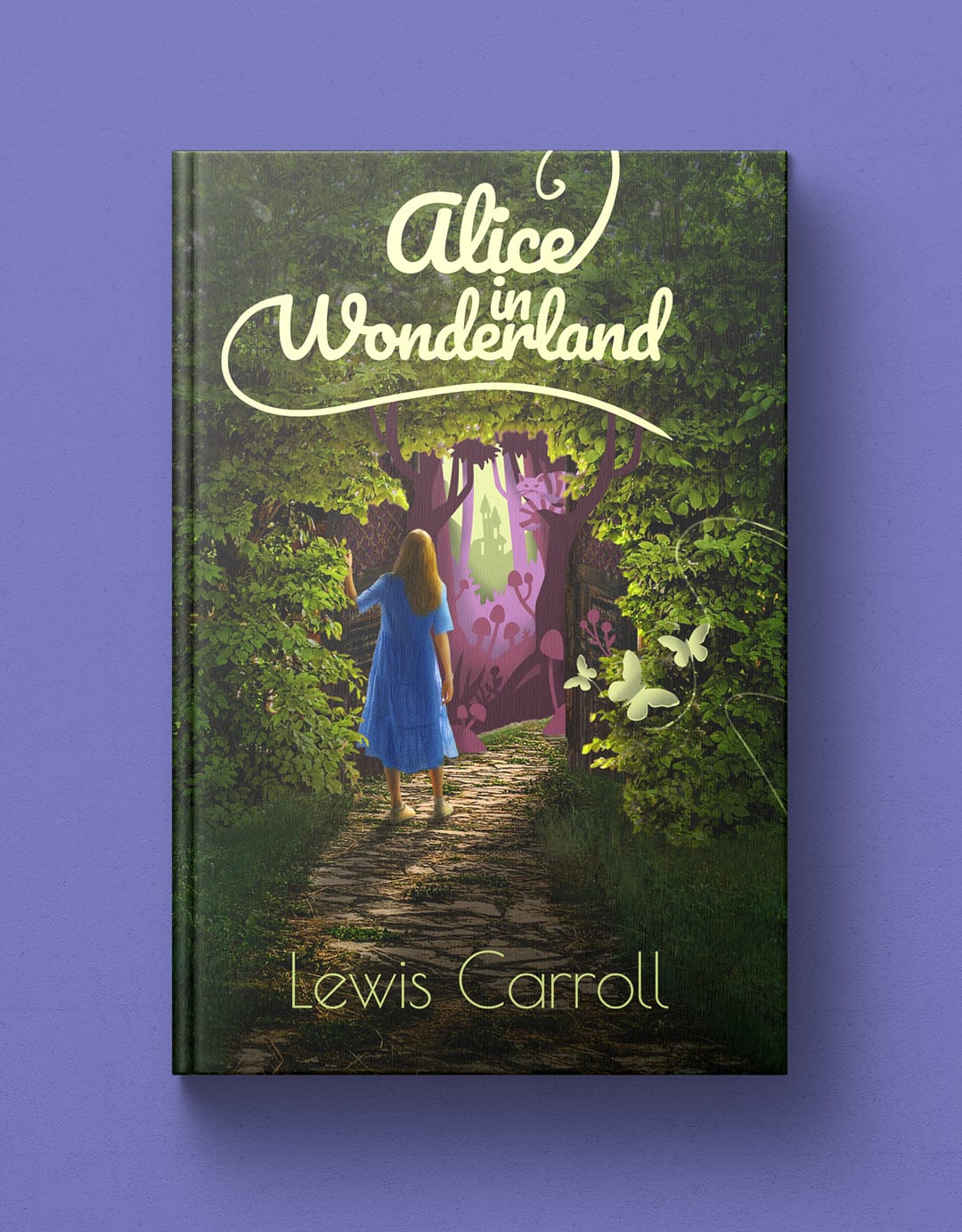 Alice in Wonderland book cover design mockup