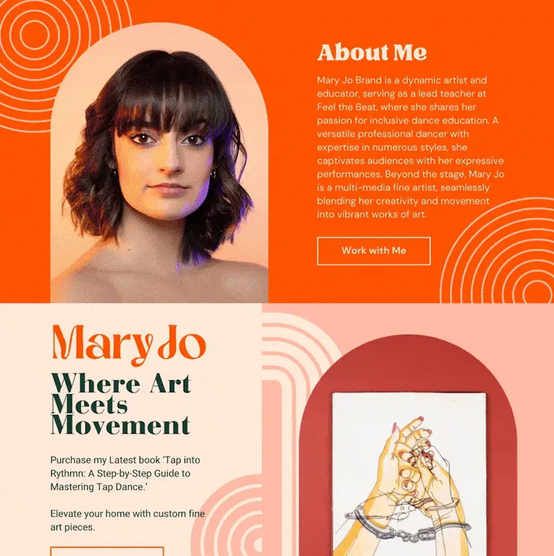Scroll through of Mary Jo's website mockup, single page scroll.