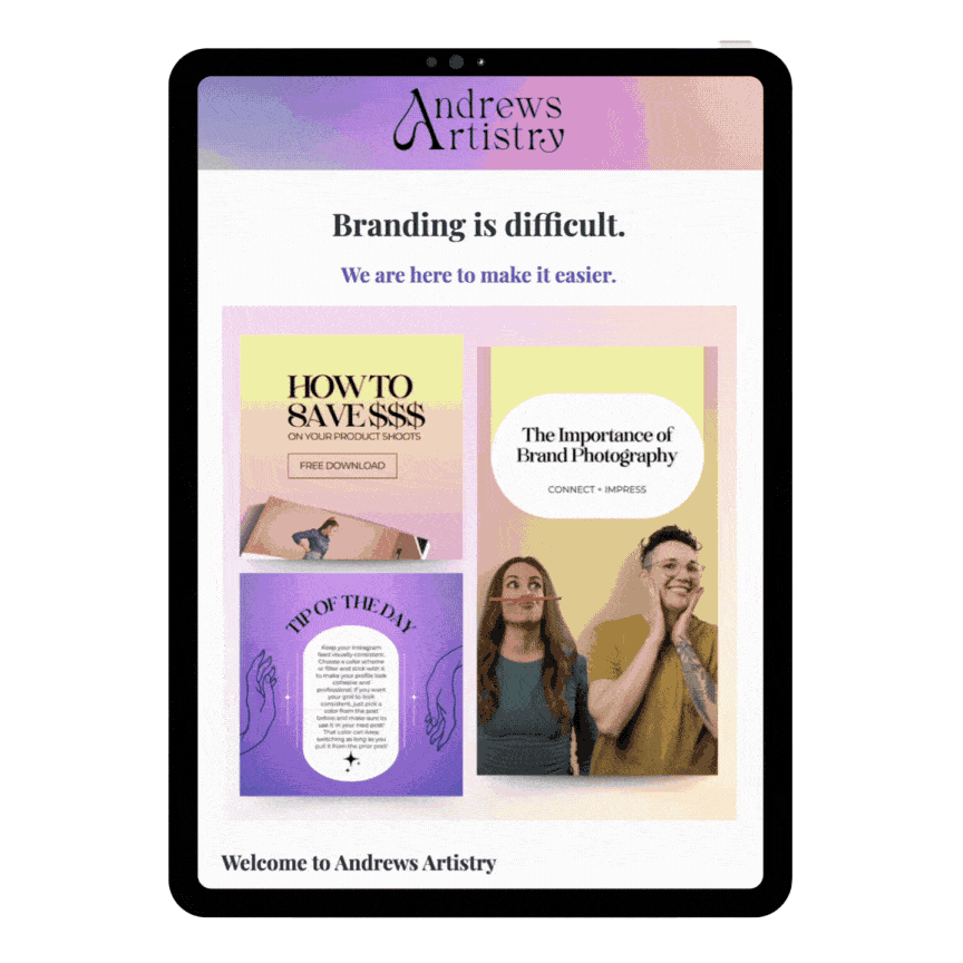 Newsletter subscription scroll through on ipad.