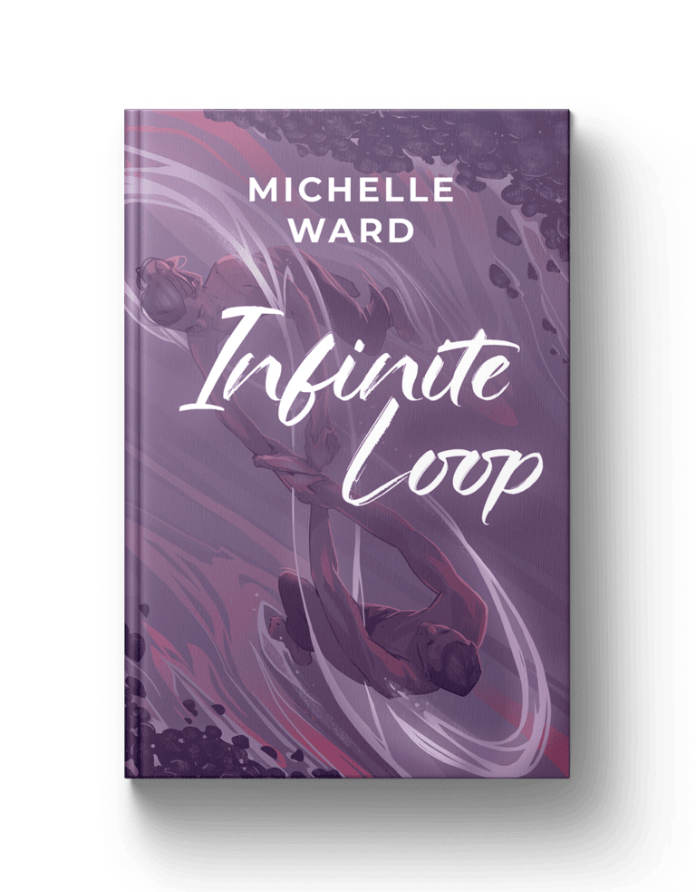 Vibrant book cover of "Infinite Loop" by Michelle Ward with swirling purple and pink abstract design.