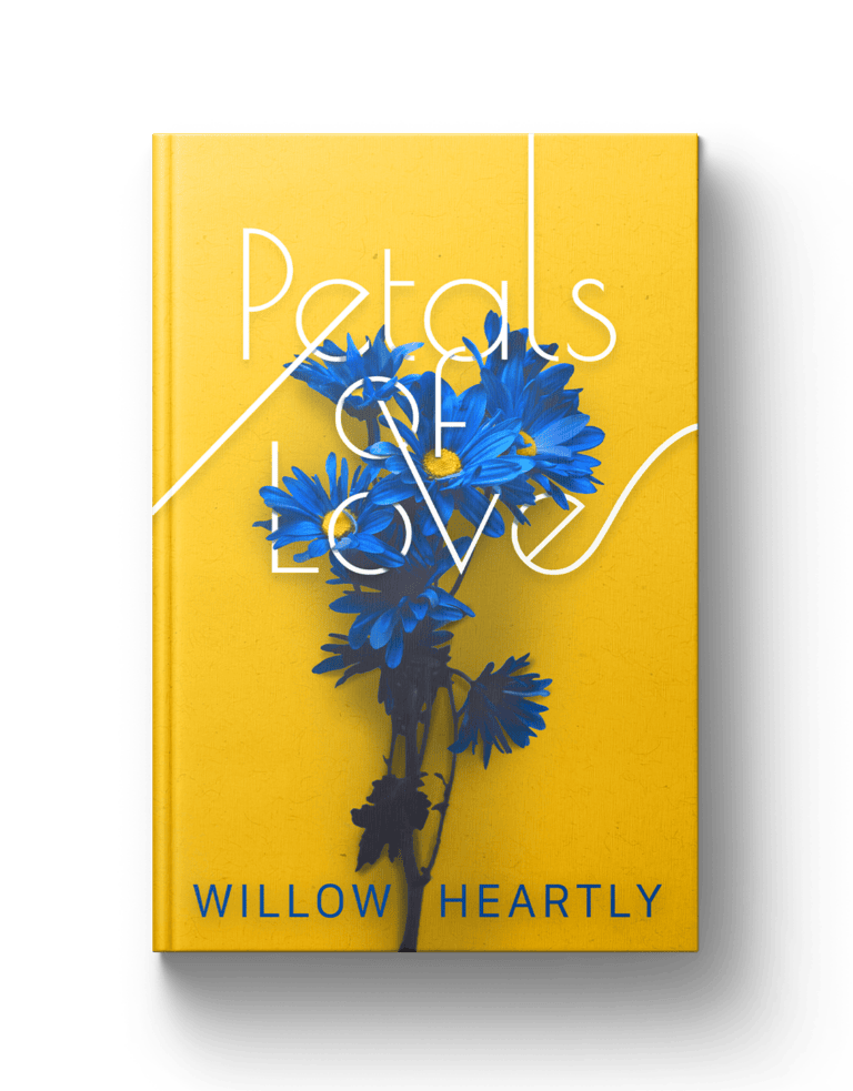 Bright yellow floral book cover with vibrant blue daisies, stylish typography, and contemporary design.