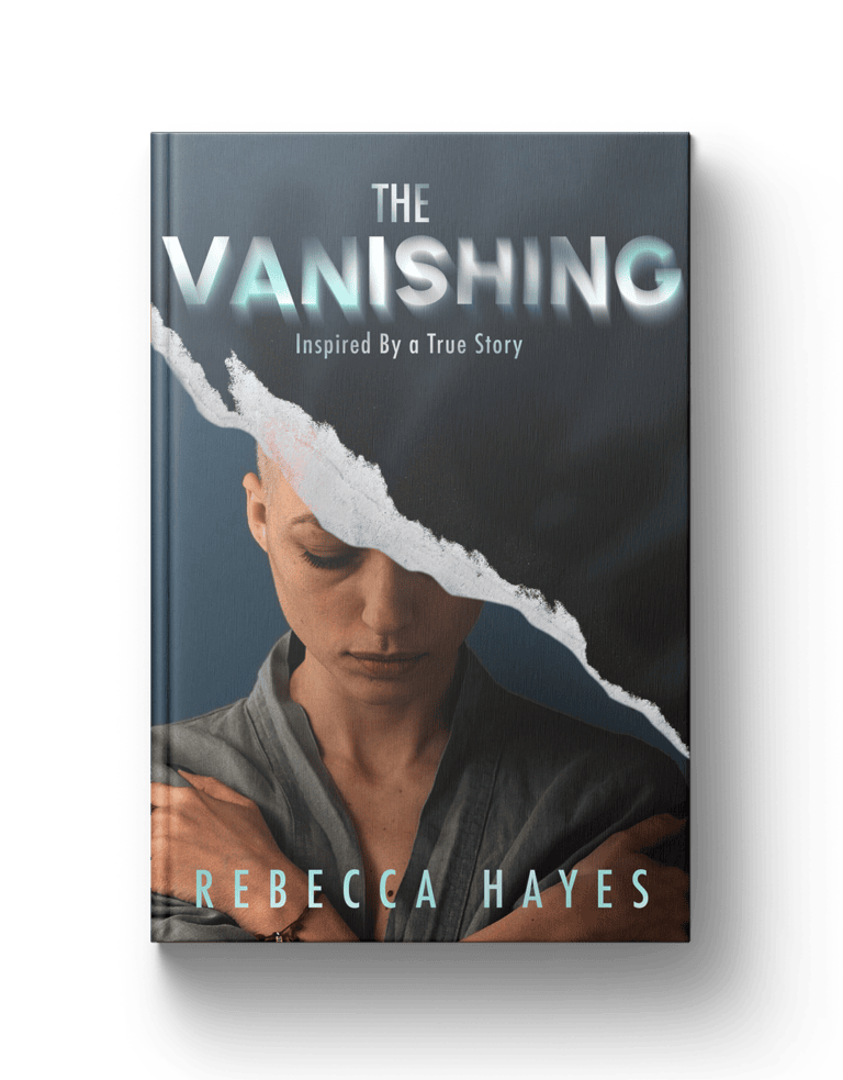 Lost face of a woman with torn paper effect, modern book cover design, emotional portrait, inspiring story.