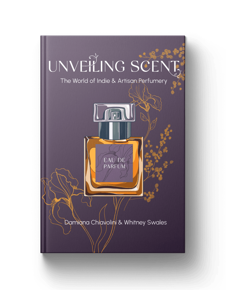 Luxurious indie and artisan perfume book cover for "Unveiling Scent" by Andrews Artistry.