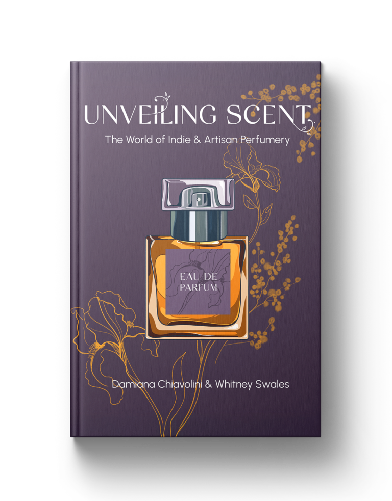 Luxurious indie and artisan perfume book cover for "Unveiling Scent" by Andrews Artistry.