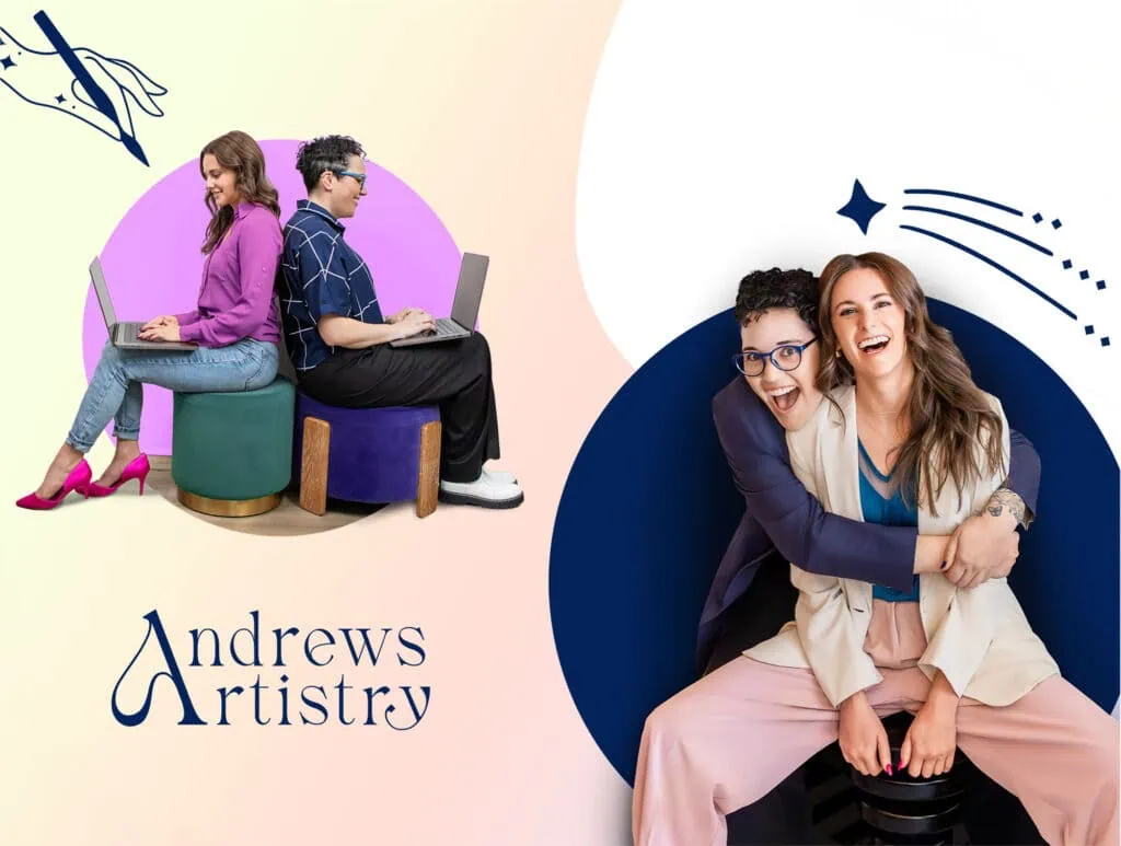 Laptop sitting, creative side of Andrews Artistry, innovative digital art and design expertise.