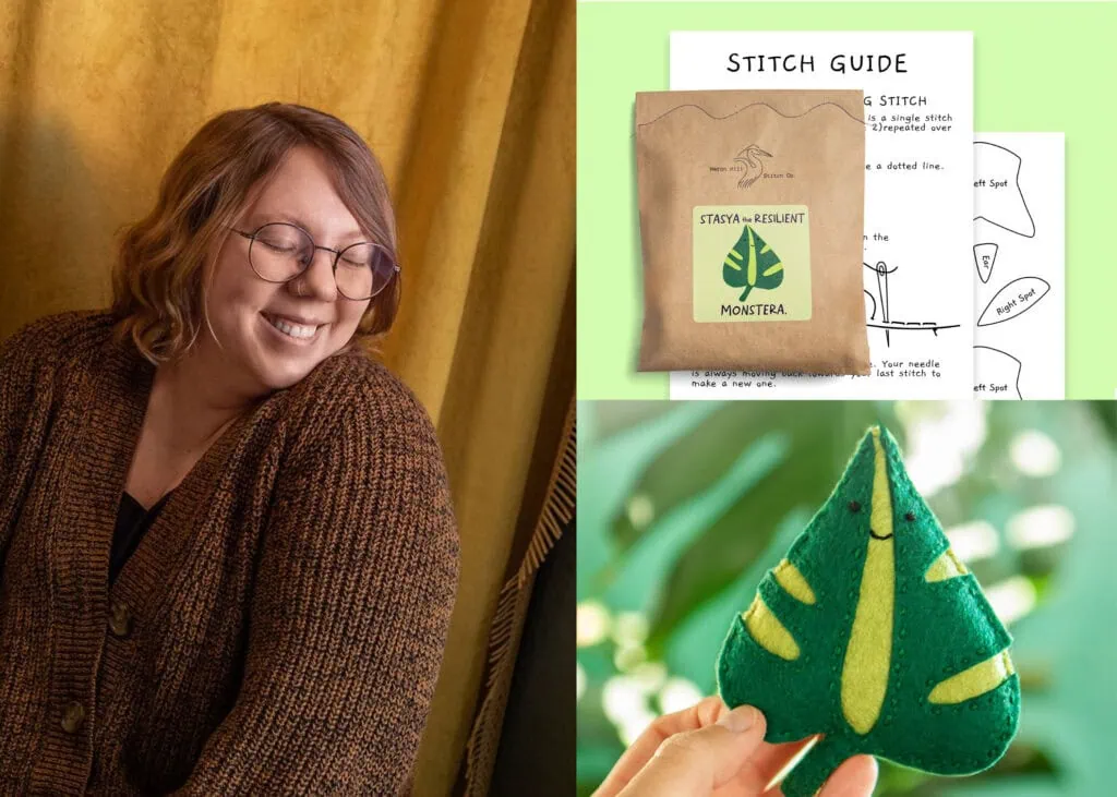 Creative woman with glasses smiling in warm setting.