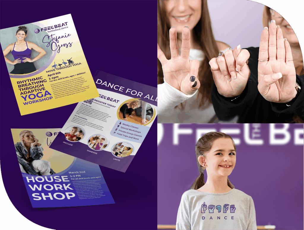 Creative dance and yoga workshop flyers for all ages - vibrant, engaging, and designed for Andrews Artistry promotion.