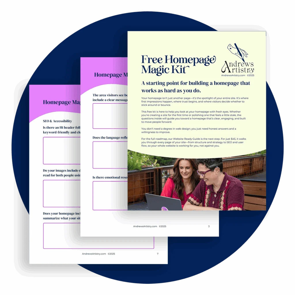 Accessible homepage design guide for Andrews Artistry website development.