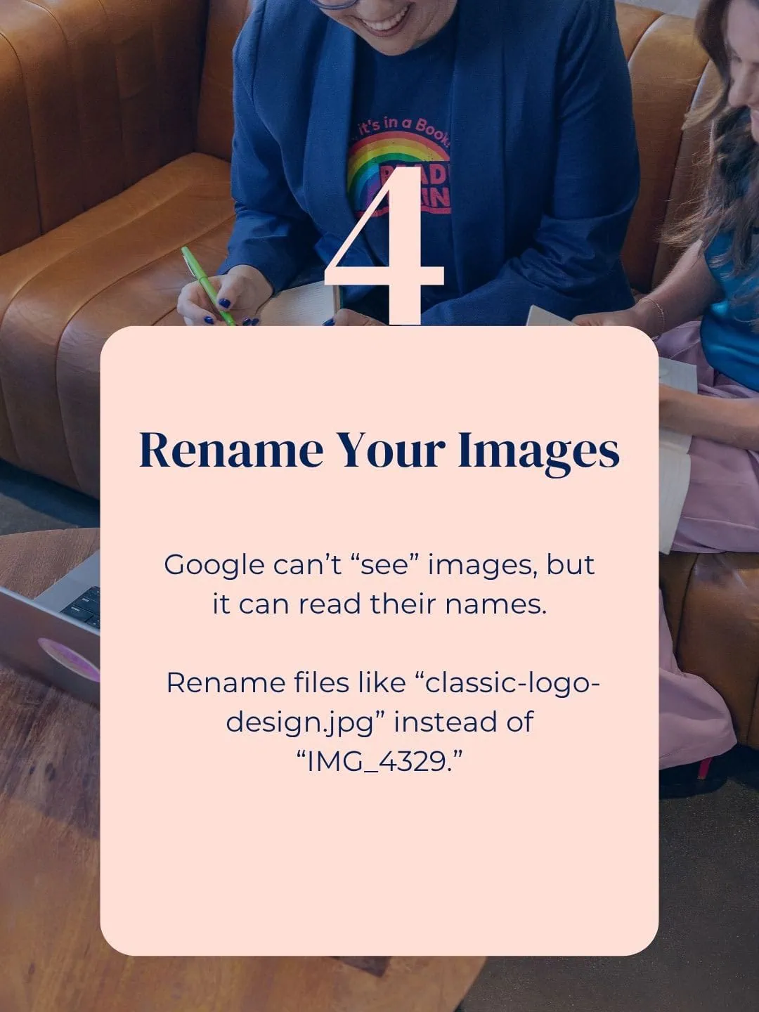 SEO tip showing how to rename image files for better search visibility