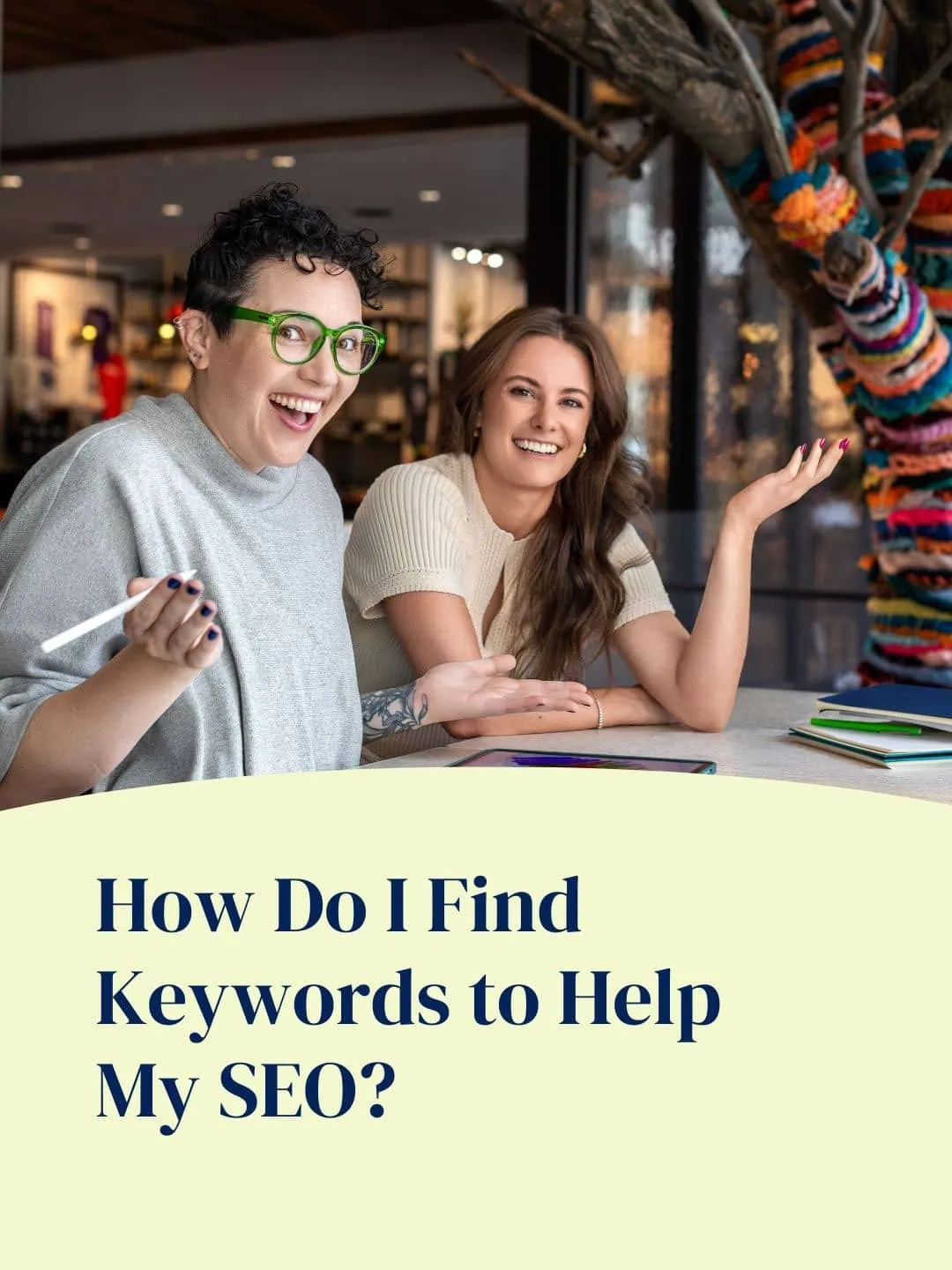 Guide graphic explaining how to find keywords for SEO