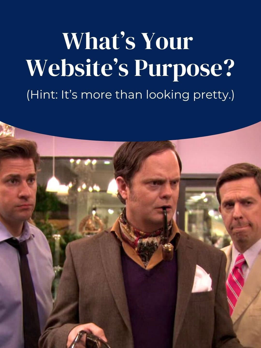 Question graphic asking about the purpose of a business website beyond aesthetics