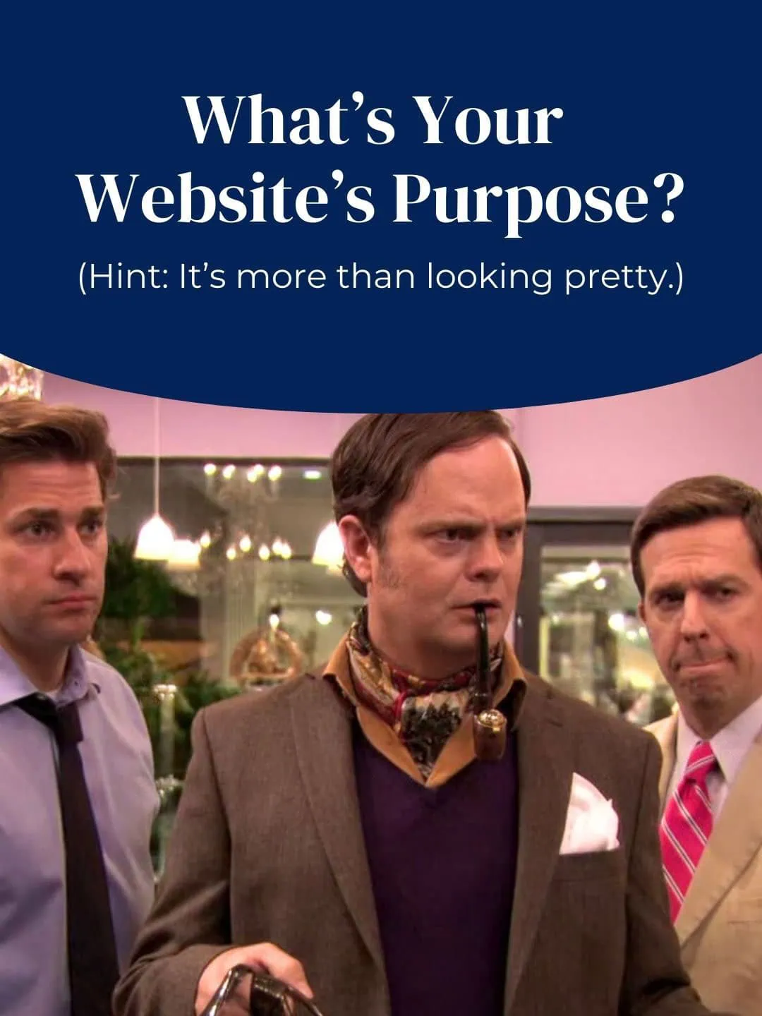 Question graphic asking about the purpose of a business website beyond aesthetics