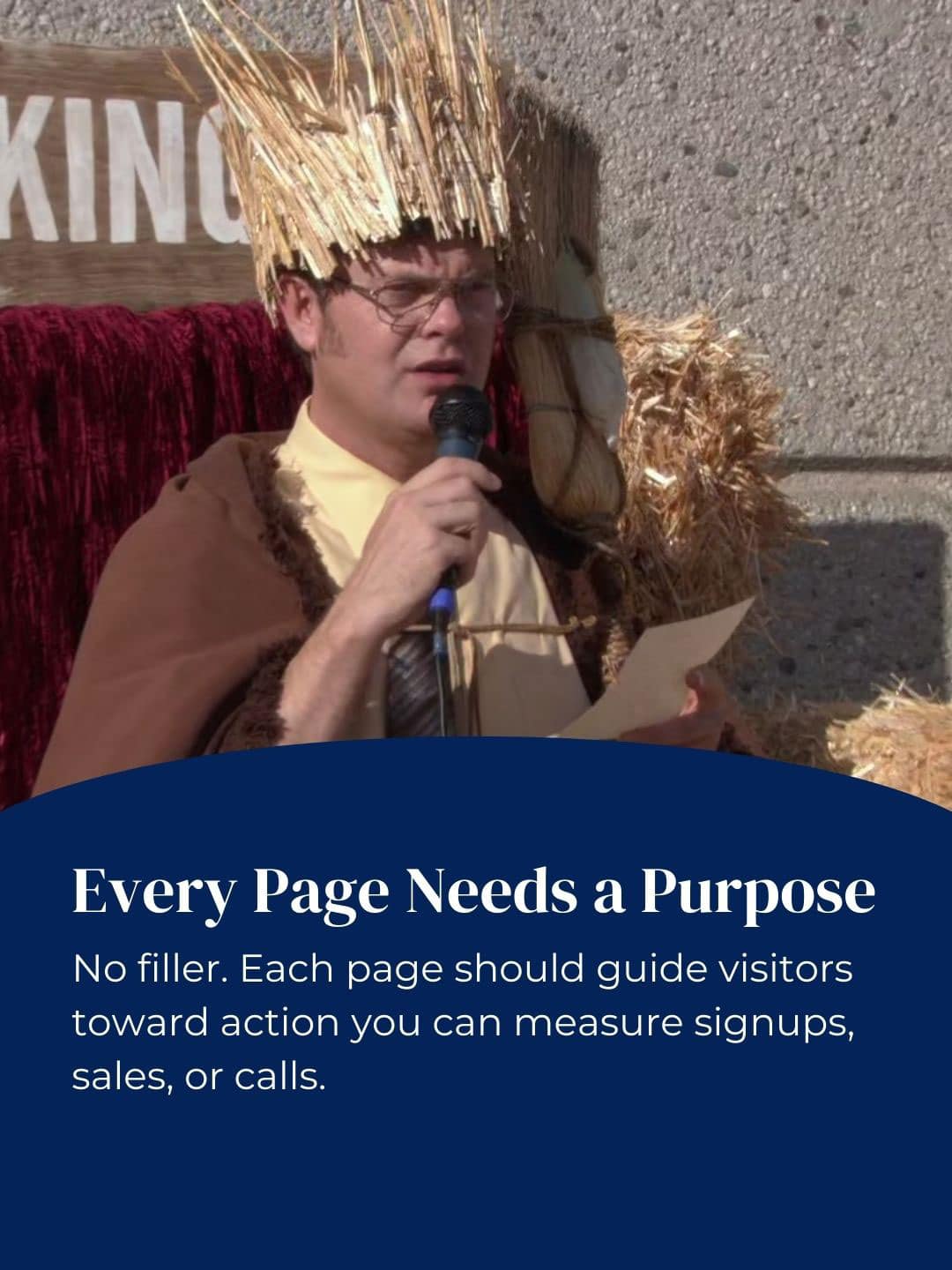 Website strategy tip explaining that every page should guide visitors to action